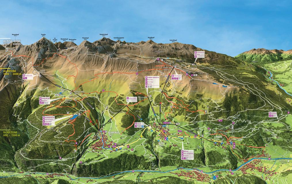 Sommer Panoramakarte Serfaus-Fiss-Ladis