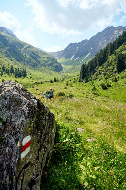 Wandern über Wiesen im Klostertal
