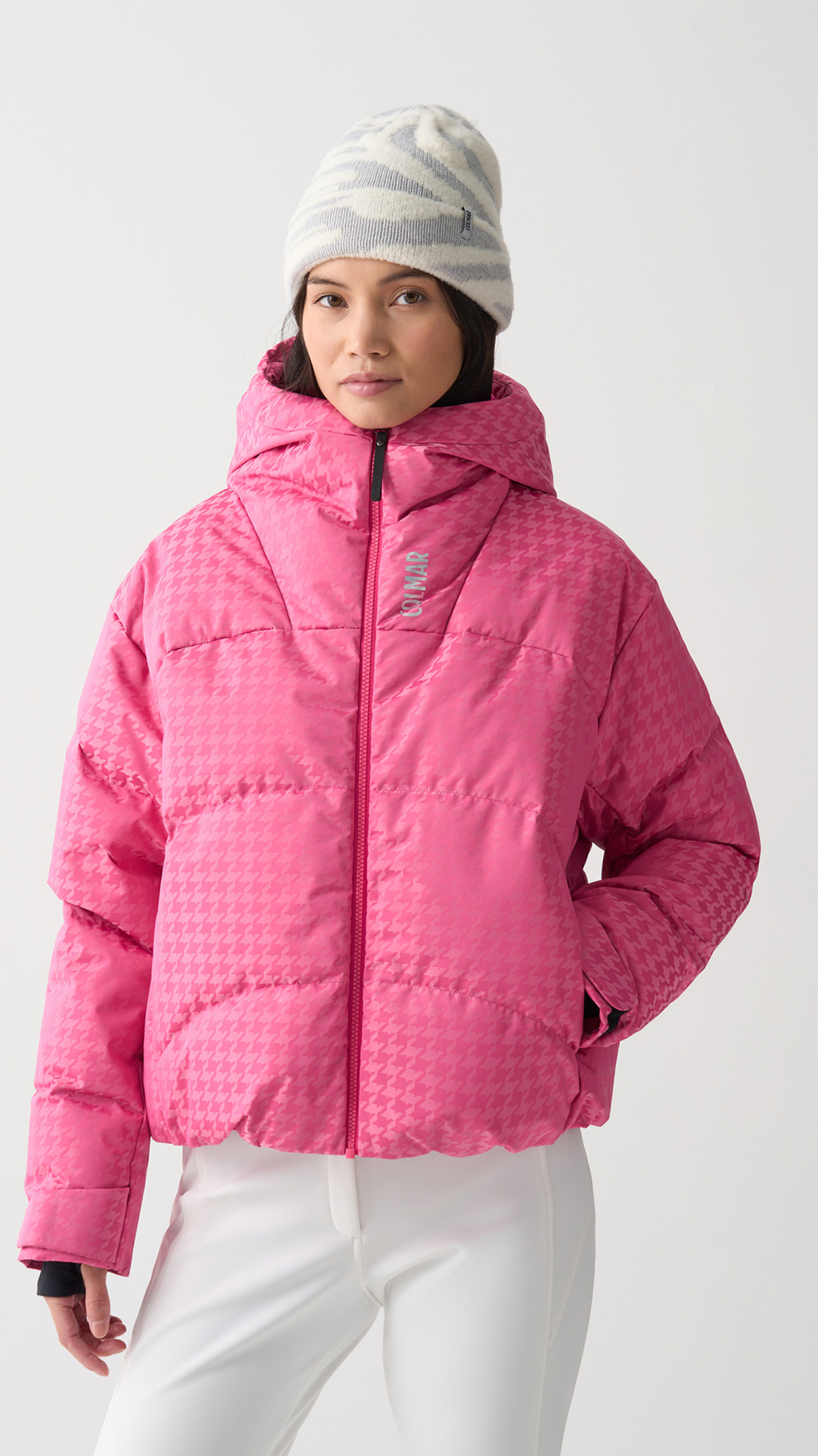 Ski-Daunenjacke mit Hahnentrittmuster