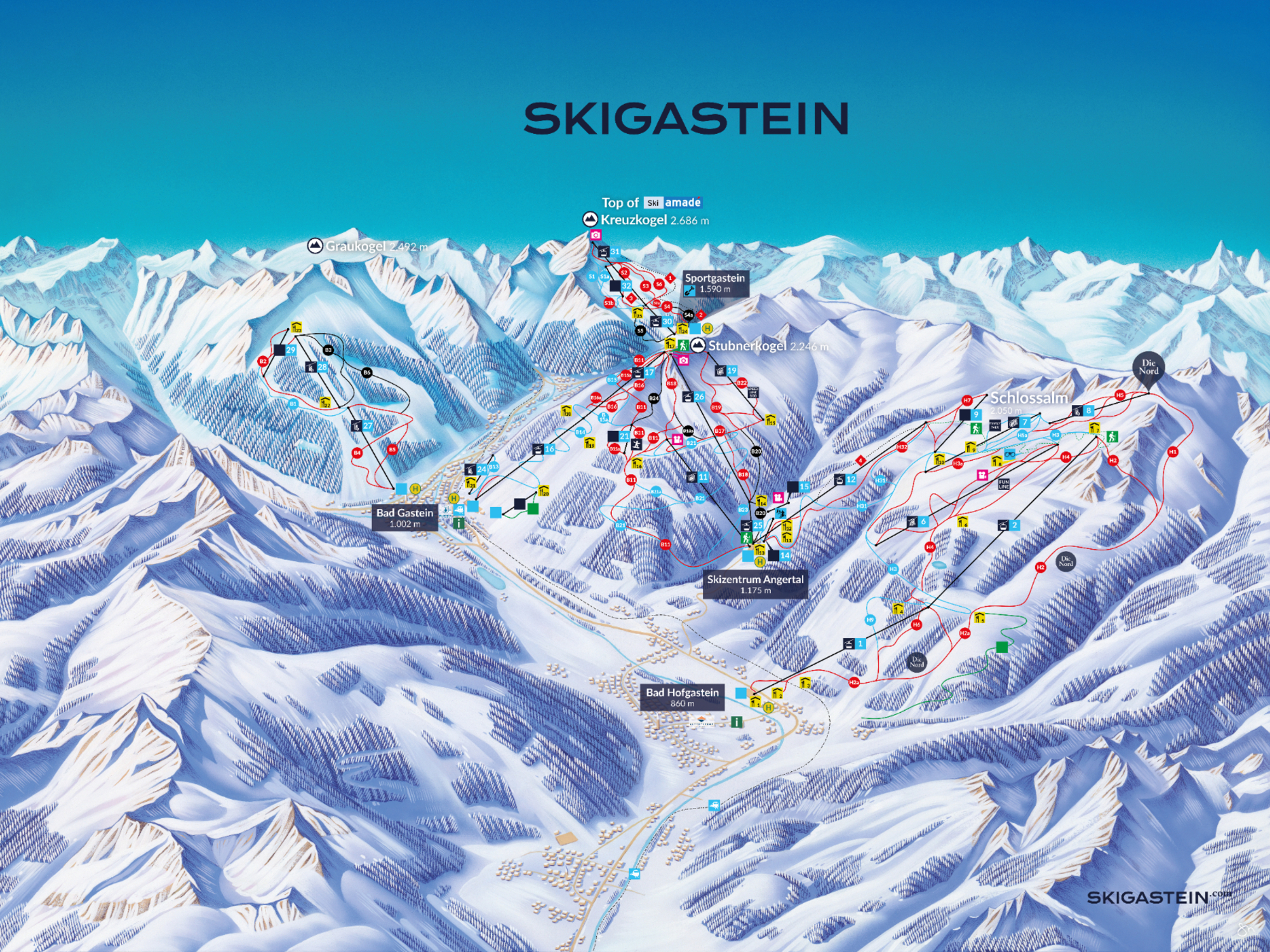 Pistenplan Skigastein 