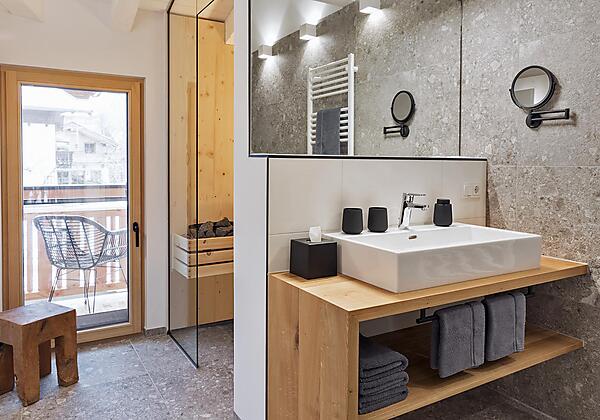 Badezimmer im Premium-Appartement 3 mit Sauna