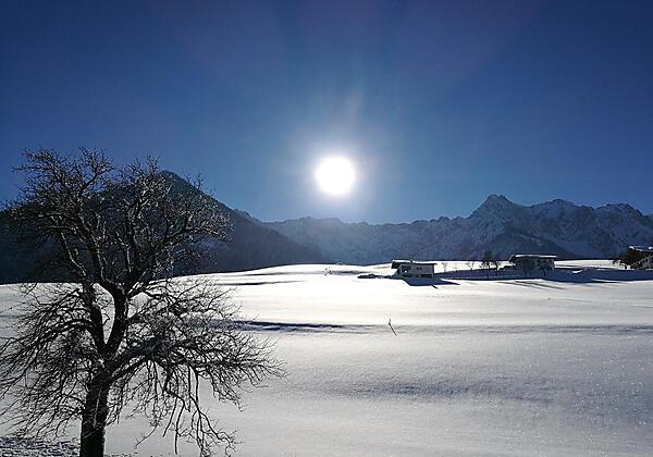 Blick vom Haus zum Kaisergebirge